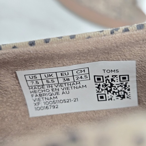 TOMS‎ Michelle Wedge Women's Sz 7.5 Heel Pump Sand Tiny Cheetah Peep Toe Canvas - Picture 5 of 9
